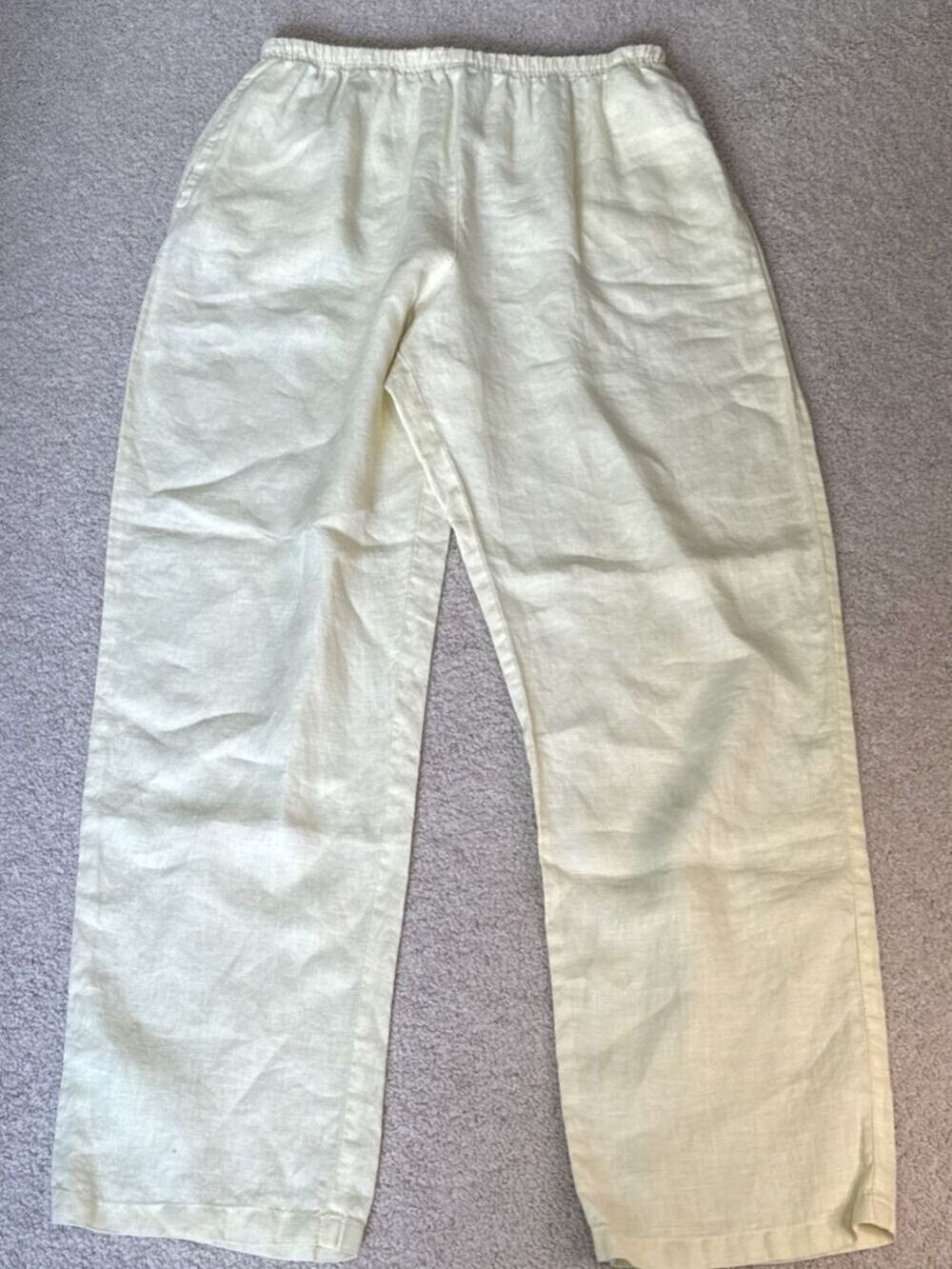 CLICK by Color Me Cotton Sz L Yellow 100% Linen High Waist Pants Pockets USA